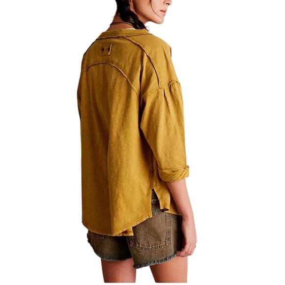Free People We The Free Redone Tee In Adriatic Sea Mustard Womens 3/4 Sleeve S - Picture 13 of 13